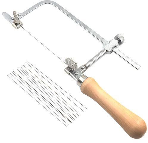 Marco de sierra mini, 12 cuchillas con mango de madera, marco ajustable de acero inoxidable, joyería de mano para bricolaje, carpintería, fabricación de modelos
