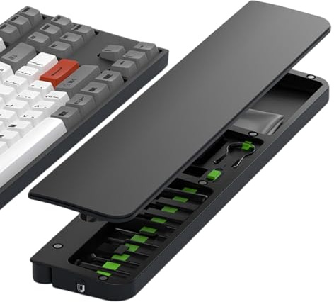 Repose-poignet pour clavier mécanique avec organisateur de bureau et kit de nettoyage, repose-poignet ergonomique avec boîte de rangement, ensemble d'outils multifonction pour ordinateur et écouteurs