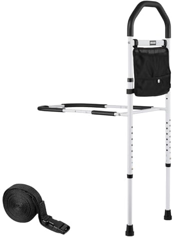 VEVOR Bed Rail for Elderly, Bedside Assist Rails with Supporting Leg and PU Handrail, Adjustable Height Carbon Steel Pipe Bedside Cane, Bed Bars for Seniors & Patients, Fits King, Queen, Full, Twin