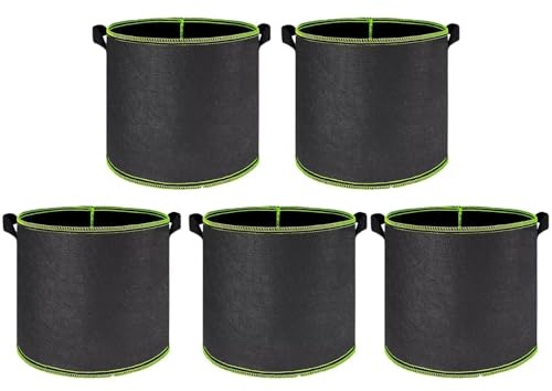 LUODOOHE Bolsas de cultivo con 5 asas, macetas de tela pesada para plantas, corte de aire y excelente deshidratación, recipientes reutilizables para verduras, tomates