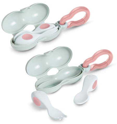 doddl Baby Cutlery Set (6–12 Months) – Spoon & Fork for Weaning, BLW Self-Feeding – Easy-Grip Handles & Safe Short Design (Dusky Rose (Twin Pack))