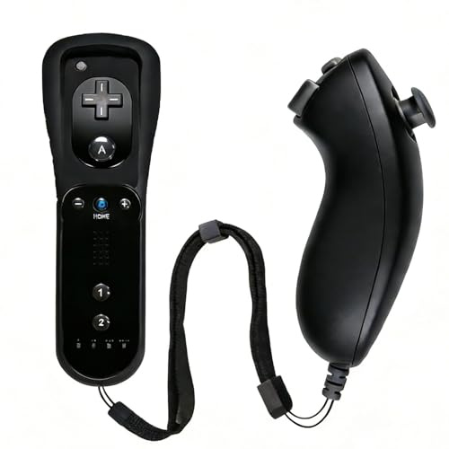 Funmo 2 in 1 Wii Controller remoto con controller Nunchuck Wii per Wii e U con Custodia in Silicone e Cinturino da Polso (Nero)