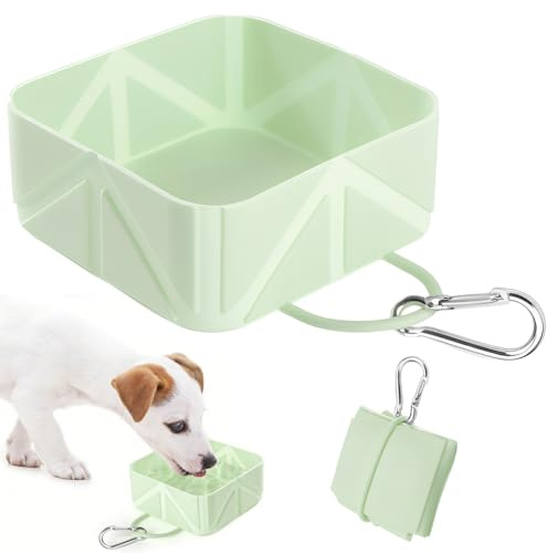 DOVBAN Cuenco plegable para mascotas para viajes y paseos para perros y gatos(verde)