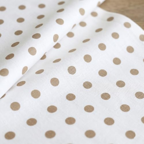 Stoff Meterware Punkte 7 mm Baumwolle - 1 Meter, Schadstoffgeprüft, Gepunktet, Tupfen, Dots, Baumwollstoff, Kinderstoff, Dekostoff, Karneval, Fasching, Kostüme (Beige auf Weiß)