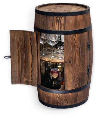 CREATIVE COOPER Fassbar Stehtisch mit Tür und LED - Alkoholschrank Flaschenregal Holz - Holzfass - Fassmöbel - Wineregal - Whiskybar- Weinfass mit Tür - 80 cm (Sonnenverbranntes wenge)