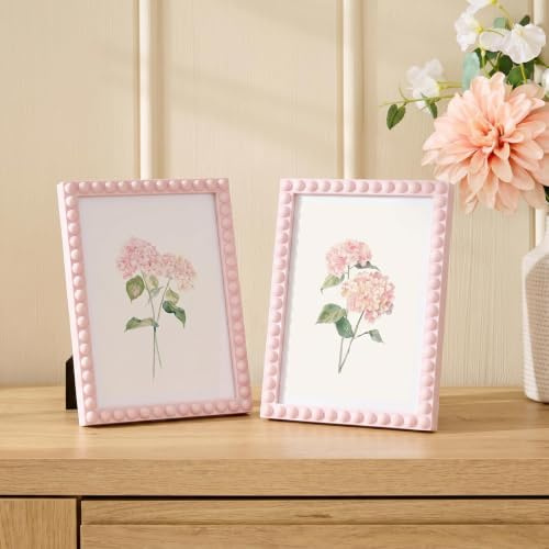 OHS Pale Pink Bobbin 7x5 Picture Frames Plastic Vintage Photo Frame 2 Pack | Wall Mount & Tabletop Display Home Decoration for Birthday Wedding Christmas Graduation Gallery Photo Frames