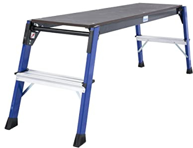 Krause 130099 Arbeitsplattform Alu-Holme, Arbeitshöhe 470 mm, Phenol-Siebdruck-Platte 1090x300 mm, Tragkraft 150 kg | Arbeitshöhe 2,45 m, Plattformgröße 1100 x 300 mm