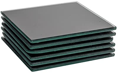 Harbour Housewares Glass Coasters - Square - 10cm - Black - Pack of 6 - Tabletop Protection Mat Drink Coaster Decorative Dining Placemat for Cups, Mugs