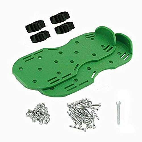 BE-TOOL Zapatos de aireación, 2 pares de zapatos aireadores de césped con 26 pinchos para césped, jardín, suelo y césped, tamaño universal (verde)