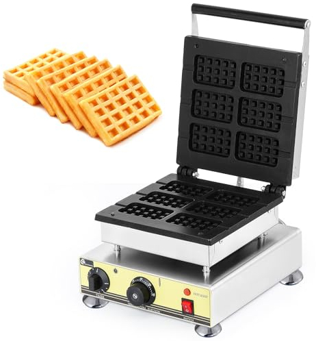 CGOLDENWALL NP-506 Belgian Waffle Maker for 6 Slices of Lollipop Type Belgian Waffles- 98 * 57 * 12mm with Non-Stick Teflon Plate& Adjustable Temperature Control& Stainless Steel Design, 1.65kW