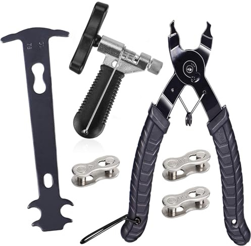 Aunocy Bike Chain Removal Tool – Bicycle Chain Repair Kit – Bike Link Plier, Chain Breaker Splitter Tool, Chain Checker and 3 Pairs of Links – Easy to Use – Quick Fix – Premium Tool Kit for Cyclists