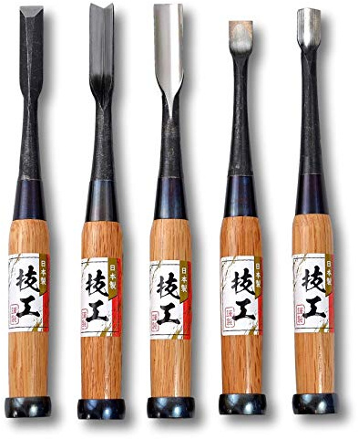 KAKURI Lot de 5 burins japonais incurvés et courbés - Outil professionnel de sculpture sur bois robuste - Fabriqué au Japon