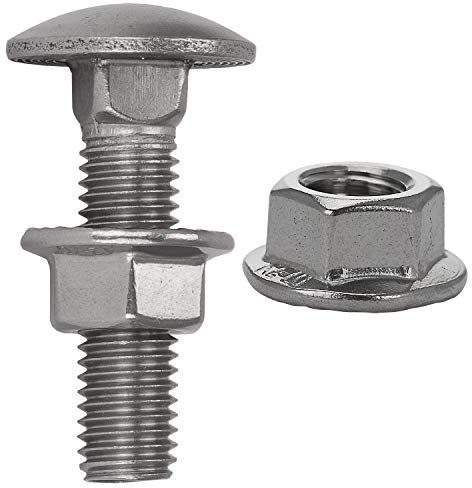 FASTON® Flachrundschrauben mit Sechskantmuttern mit Flansch und Sperrverzahnung M8x20 Vollgewinde (5 Stück) Edelstahl A2 (V2A) Schlossschraube Flanschmuttern DIN 603 / DIN 6923