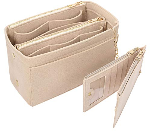 Yoillione Filz Taschenorganizer mit Kreditkartenetui, Damen Bag in Bag Handtaschen Organizer Mittel Beige, Taschen Organisator mit Reißverschluss