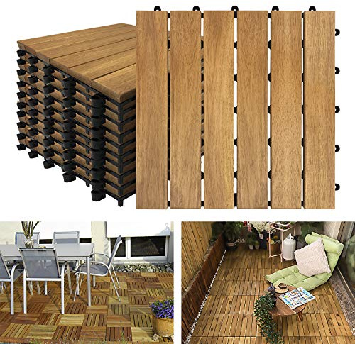 NAIZY Holzfliesen Terrassenfliesen 30 x 30 cm Holzoptik Balkonfliesen mit Drainag und Klick-Fliesen Bodenbelag Wetterfest für Garten Terrasse Balkon (Model A, Größe: 11 Stück | 1m²)