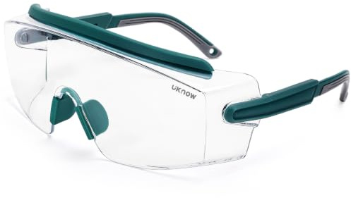 UKNOW Gafas de seguridad sobre gafas, gafas de seguridad anti niebla, lente envolvente transparente antiarañazos, gafas protectoras ANSI Z87.1