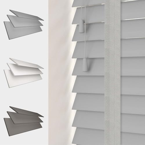 MTM Faux Wood Venetian Blind [Tapes, Light Grey 165cm Width x 120cm Drop]