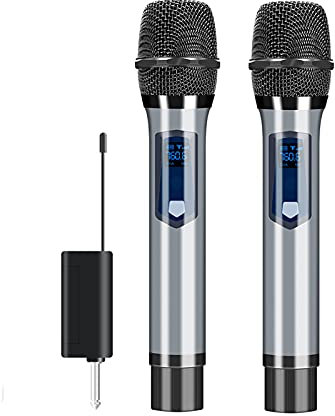 Liudan Micrófono Micrófono inalámbrico Profesional para Cantar Metal Dual. UHF Sistema de micrófono de Mano dinámico sin Cable, Salida de 1/4 y 1/8 Micrófonos inalámbricos (Quantity : Two)