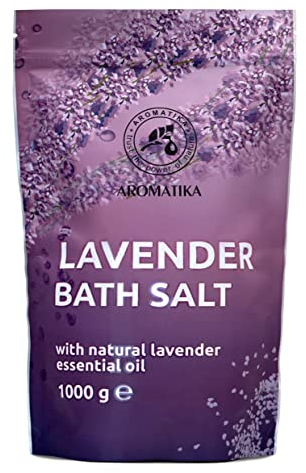 Meer Badesalz Lavendel - 1000g - Bade Meersalz mit Ätherischem Lavendel Öl - Aromatherapie Badewanne - Körperpflege - Guter Schlaf - Entspannung - Gute Laune Badeduft - Badezusatz 1kg