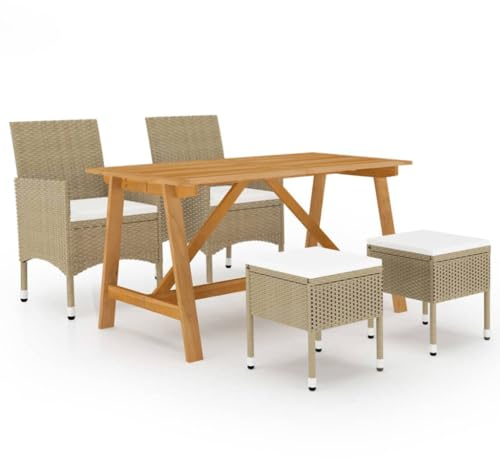 vidaXL Gartenmöbel Set 5-TLG. Gartengarnitur Gartenset Sitzgarnitur Sitzgruppe Gartentisch Esstisch Gartensessel Gartenstuhl Tisch Stühle Beige