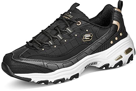 Skechers Women's 149267 BKGD Trainers, Black Duraleather/Gold Trim, 6 UK
