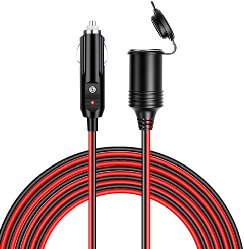 Linkstyle 7,3 m Zigarettenanzünder Verlängerungskabel, 16AWG Hochwertiges Kabel mit 15A Sicherung, LED-Anzeige & wasserdichte Abdeckung für 12V/24V KFZ-Verlängerungskabel für Auto, Wohnmobil, LKW