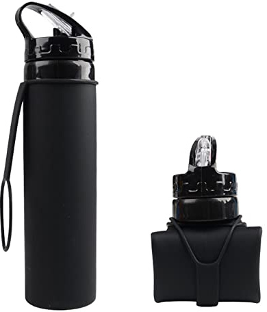 600ml Faltbare Trinkflasche Festival Mit Karabiner, Silikon Faltbare Wasserflasche Auslaufsicher, Water Bottle Sport, Trinkflasche Laufen Wandern Sport Fitness Geruchsfrei Ungiftig Temperaturbeständig