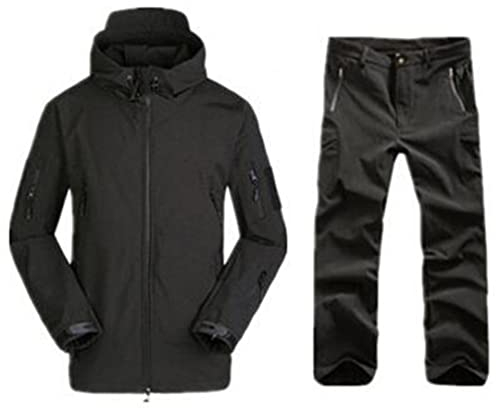Tactical Softshell Camouflage Jacket Set Herren Windjacke Jagdbekleidung Camo Military Jacket Andpants Black L