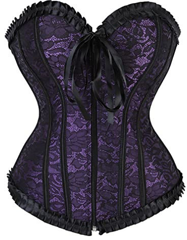 Grebrafan Corset Renacentista Mujer Corsés con Cremallera 3XL Morado