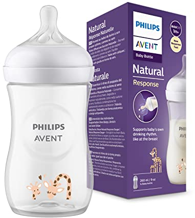 Philips Avent Flacone Natural con tettarella reattiva, 260 ml, decorazione giraffa, 1 pezzo (modello SCY903/66)
