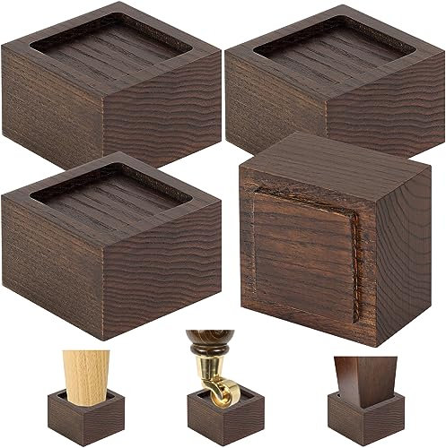 FASONLA Rialzi per letto (set da 4), alzate per mobili in legno massello di rovere, altezza 5,1 cm, con foro antiscivolo da incasso (4 pezzi, altezza 5,1 cm, colore noce)