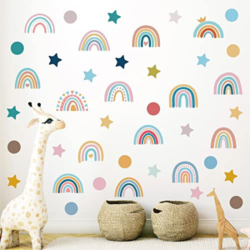SJBAUTYO Wandtattoo Viele Regenbogen,Wandaufkleber Boho Sterne,Wandaufkleber Sticker,Wandsticker für Baby- & Kleinkinderzimmer,für Kinderzimmer Deko Mädchen Regenbogen Deko