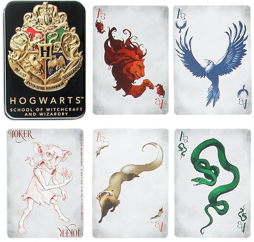 Harry Potter Hogwarts Haus Spielkarten in Einer Dose - Offiziell Lizenziertes Zauberer-Welt Merchandise, Kartenspiel mit Hufflepuff, Ravenclaw, Gryffindor & Slytherin, 54 Karten
