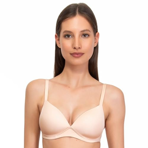 SIELEI, Reggiseno con Coppe Imbottite, Realizzato in Morbida Microfibra, con Finiture Invisibili e Senza Ferretto, Designed in Italy, Color Cipria, Taglia 5C