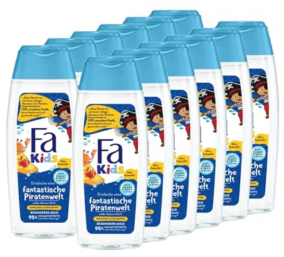 FA Duschgel & Shampoo for Kids (12x 250ml) fantastische Piratenwelt wilder Meeres-Duft, mit Provitamin B5 für Haut & Haar ohne künstliche Farbstoffe, 95% Inhaltstsoffe natürlichen Ursprungs