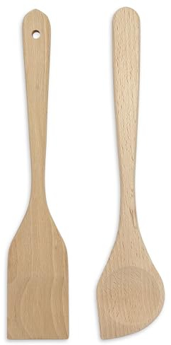 SOHFA 2er Set Buchenholz-Küchenutensilien - made in europe Kochlöffel Set bestehend aus Pfannenwender und Küchenlöffel mit Spitze