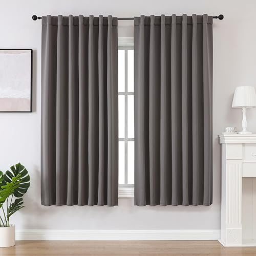 Joydeco Gardiner ogenomskinliga termiska gardiner värmeskydd mörkläggningsgardin sovrum vardagsrum 2 stycken H 158 x B 106 cm ljusgrå