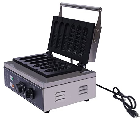 Waffellolliemaker Edelstahl Waffeleisen Waffeln Am Stiel Waffelsticks Antihaftbeschichtung Corn Dogs Hotdog 50-300 ℃Waffeleisen für bis zu 6 Waffeln am Stiel (Teflon & Aluminium, Edelstahlgehäuse)