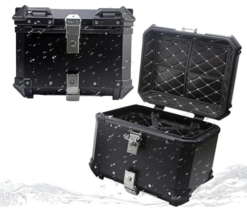 Motorrad Topcase Motorradkoffer Heckkoffer,Universal Aluminium Top Case Motorrad, Dual-Lock Roller Koffer Gepäck 28/36/45/55/65/80/100L Mit Montageplatte (Color : Black, Size : 36L)