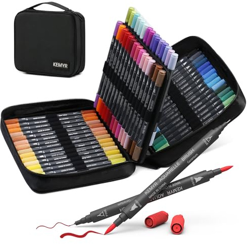 KEMYR 60 Farben Filzstifte Set – Filzstifte dicken und dünnen,Malstifte für Erwachsene,Pinselstifte und Fineliner für Bullet Journal, Kalligraphie, Manga, Malbücher und Handlettering
