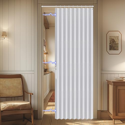 AJAZZ Magnetischer Türvorhang, 100% Verdunkelung, plissiert, faltbar, Akkordeon, Schranktürvorhang, unsichtbar, anwendbar für Schlaf- und Wohnzimmertür (Weiß, 106,7 cm B x 198,1 cm L, 1 Panel)