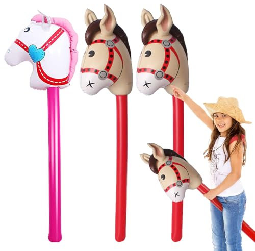 UILYNIU 3er-Pack aufblasbares Stabpferd, 37 Zoll, aufblasbarer Pony-Stab für Kinder, für Weihnachten, Pferde-Motto-Geburtstagsfeier, Dekoration, Party-Geschenk-Requisiten (rot,Rosa)
