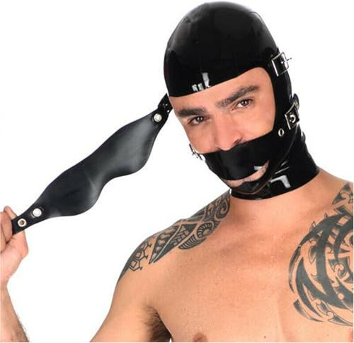 WBAODAN Sexy Latex-Gesichtsmaske für Erwachsene mit Abnehmbarer Augenmaske mit Reißverschluss Hinten für Clubpartys(Size:S-63CM)