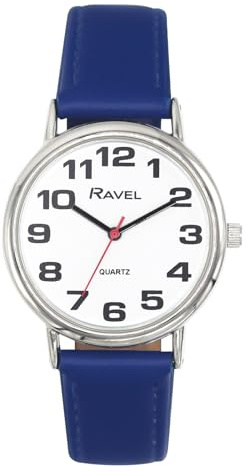Ravel - Montre Bracelet Femme Facile à Lire avec de Gros Chiffres - Quartz Analogique - R0105.50.2A - Cadran Blanc/Ton argenté/Bleu