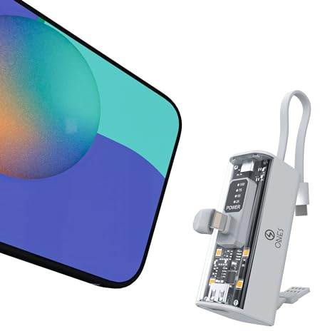 ONES Power Bank 5000mAh Bateria Externa, Carga Rápida, Mini Cargador Portátil con Pantalla LCD, Linterna para iPhone 16 15 14 13 12 11 Pro Samsung S23 S22 etc, Conector Lighting y Cable USB C, Blanco