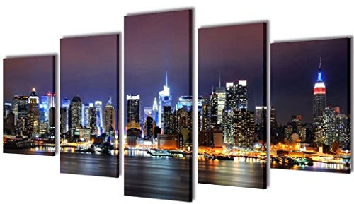 Rantry 5-teiliges Set Leinwanddruck Panorama New York Farbe 100x50cm, Innenmöbel für Wohnzimmer Büro Schlafzimmer