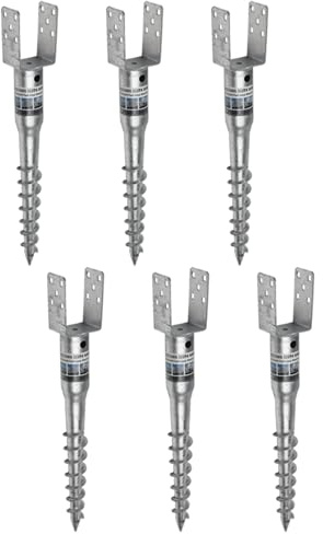 6 Pcs x Ground Screw Anchor Galvanised Screw in Fence Pergola Post Holder Support Base with Square Bracket Drive Down Spike (120mm x 865mm)