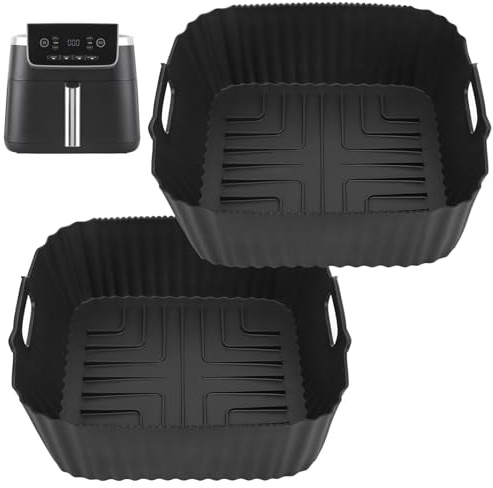 GINOYA 2 PCS Silicone Air Fryer Liners for Ninja AF140UK, 19 cm, Non Stick | Reusable liners for Ninja AF140UK and AF180UK Max Pro 4.7L and 6.2L air fryers, dishwasher safe silicone design