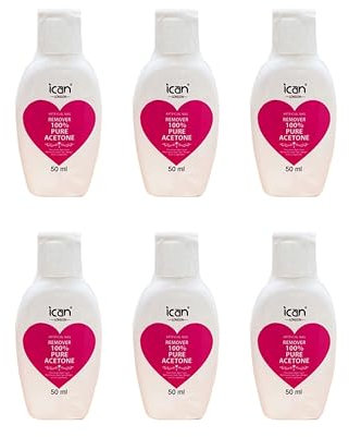 Ican London 100% Pure Acetone Nail Polish Remover UV GEL Soak Off 50ml x 6 travel size