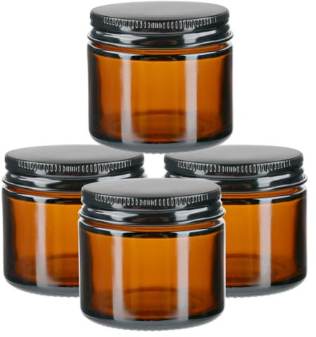 MAOOY 450 ml - Bocaux à visser en verre marron avec couvercles (4 pièces) - Boîtes à crème vides à remplir - Grand pot d'apothicaire - Pot à pommade pour crème, huiles essentielles.